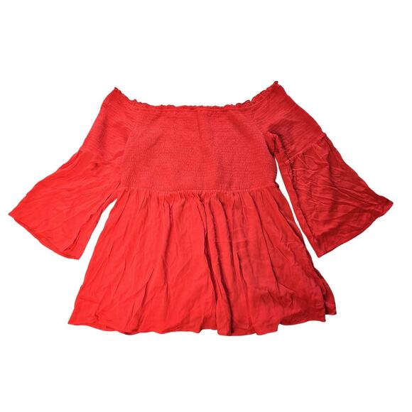 Pinup Fashion Top Womens 5X Red Off Shoulder Peasant Bell Sleeve Blouse Boho - Picture 1 of 10